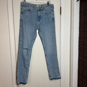 Free People High Rise Distressed Frayed Hem Light Wash Denim Jeans Size 28